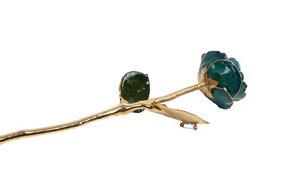 Vintage 24K Gold Dipped Green Rose Flower Brooch - image 2