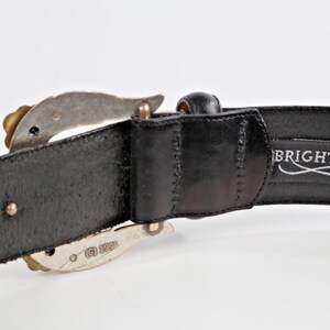Vintage Brighton Black Leather Western Belt Silver-Gold Buckle Classic Size S zdjęcie 8