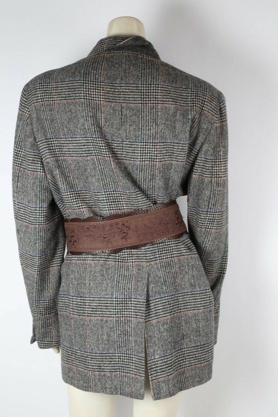 Vintage Gray Plaid Oversized Belted Blazer Jacket… - image 7