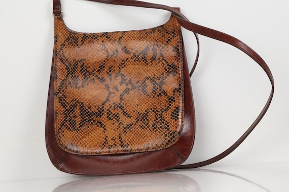 Vintage FOSSIL Brown Leather Snake Skin Pattern F… - image 2