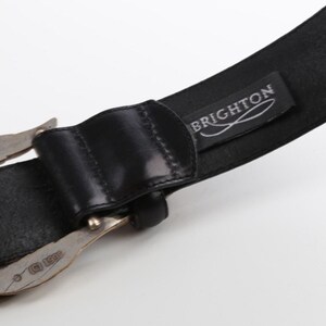 Vintage Brighton Black Leather Western Belt Silver-Gold Buckle Classic Size S zdjęcie 9