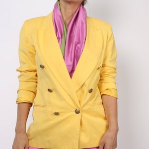 ADOLFO STUDIO Yellow Linen Double Breasted Blazer Jacket Size 6P