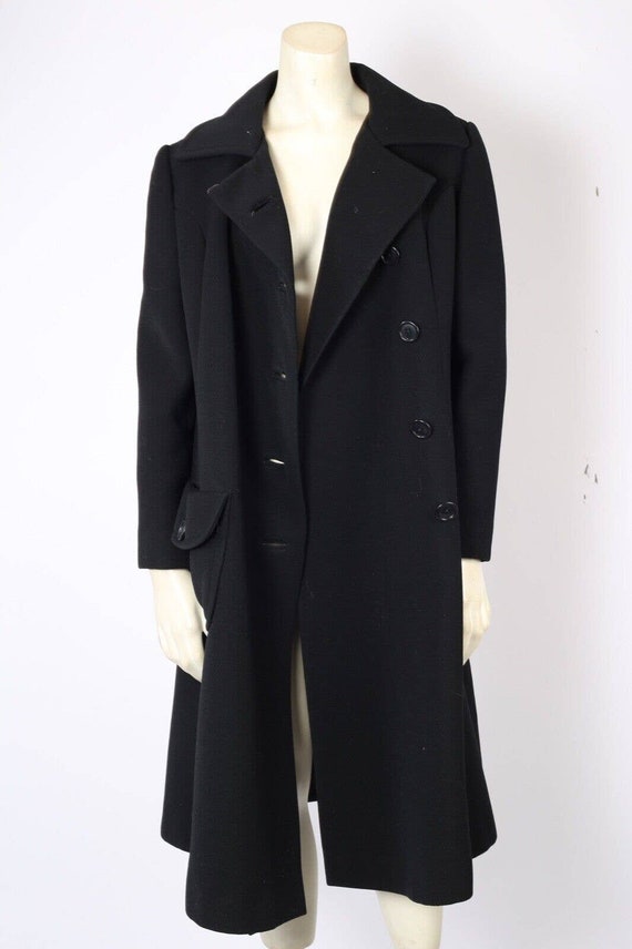 Vintage Black Wool Button Down Collared Midi Coat… - image 10