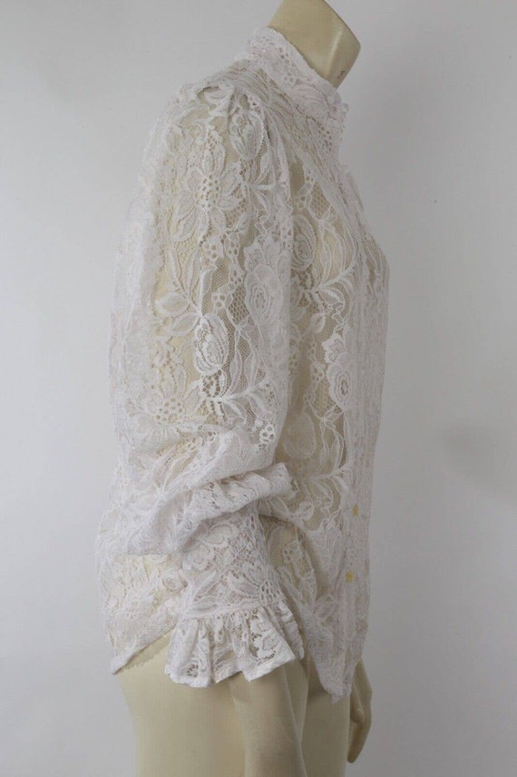 Vintage Louis Feraud White Sheer Lace Button Down… - image 8