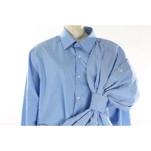 Ajlena Nanic Blue Cotton Oversized Bow Button Down Long Sleeve Shirt Dress OS image 4