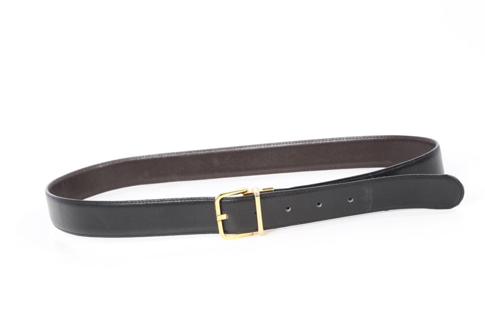 Vintage Mens Belt Reversible Black Brown Leather Gold Buckle  display picture 2