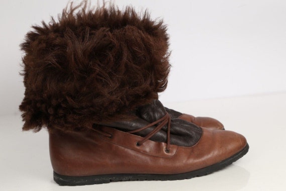 Vintage Shearling Brown Leather Boots Size 37.5 - image 4