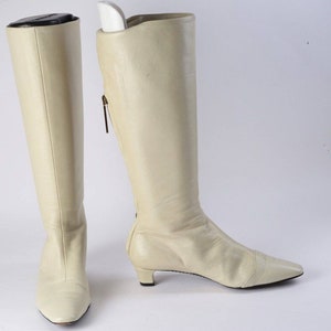 Vintage LOUIS VUITTON Off White Leather Knee High Boots Size 34.5 image 6