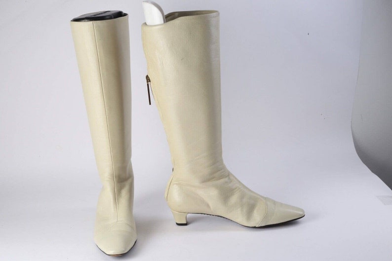 Vintage LOUIS VUITTON Off White Leather Knee High Boots Size 34.5 image 6