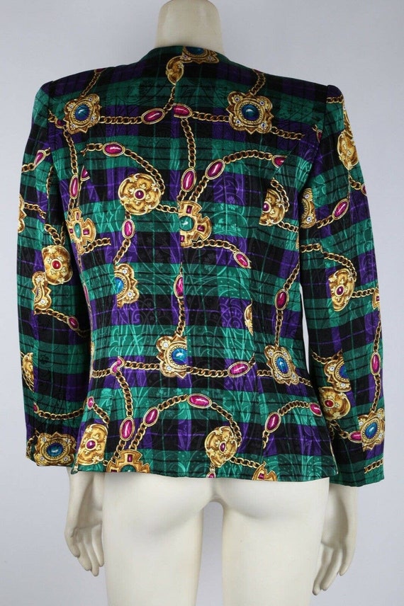 Vintage Green Multicolor Plaid Silk Blouse Blazer… - image 9