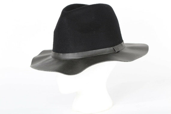 Vintage ABS Black Wool Faux Leather Fedora Hat On… - image 2