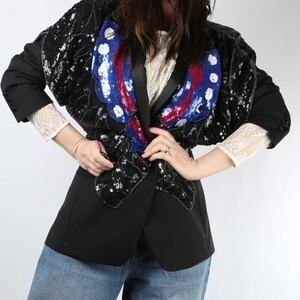 Vintage Black Wool Sequin Butterfly Handmade Blazer Size L