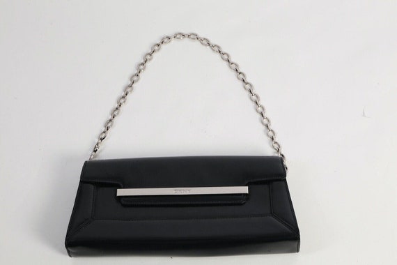 Vintage DKNY Black Leather Chain Clutch Handbag - image 6