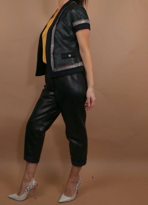 Vintage BCBG Max Azria Black Leather Short Sleeve 