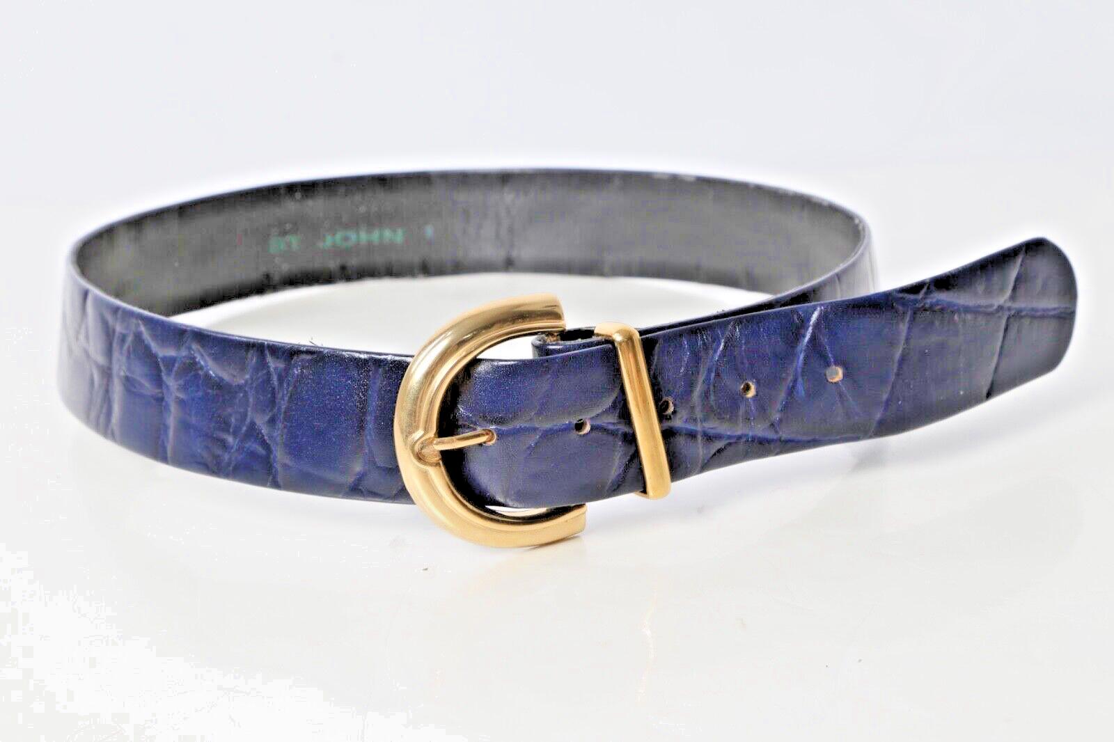 Vintage St. John Navy Croco Embossed Leather Gold Buckle  display picture 3