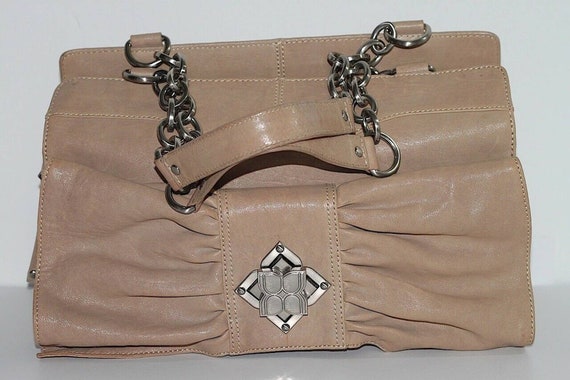 Vintage BCBG Max Azria Beige Leather Draped Chain… - image 1
