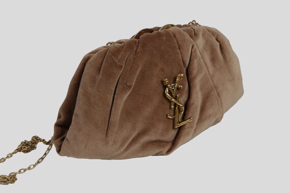 Vintage Beige Velvet Clutch Shoulder Bag - image 10