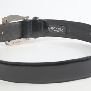 Vintage Brighton Black Leather Western Belt Silver-Gold Buckle Classic Size S zdjęcie 6