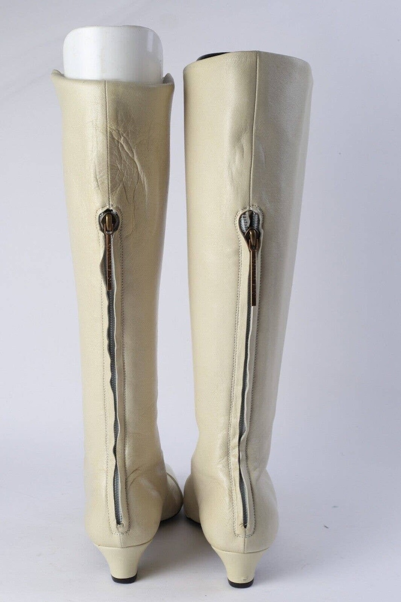 Vintage LOUIS VUITTON Off White Leather Knee High Boots Size 34.5 image 8