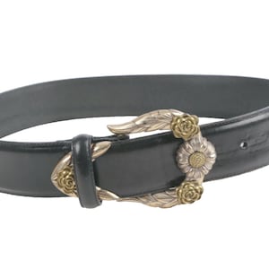 Vintage Brighton Black Leather Western Belt Silver-Gold Buckle Classic Size S zdjęcie 1