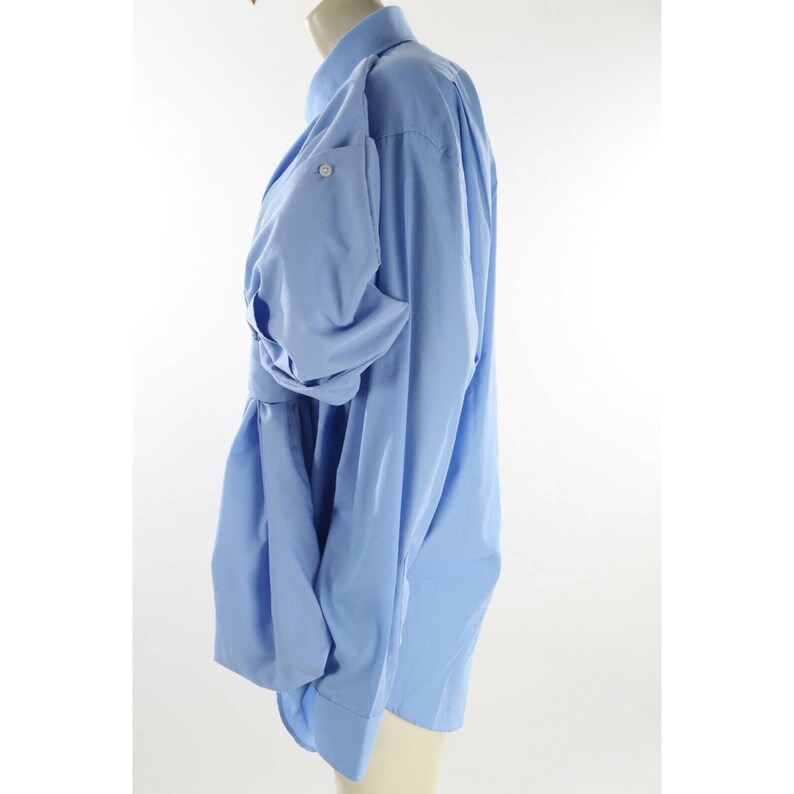 Ajlena Nanic Blue Cotton Oversized Bow Button Down Long Sleeve Shirt Dress OS image 6