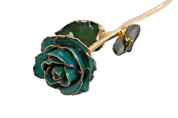 Vintage 24K Gold Dipped Green Rose Flower Brooch - image 1