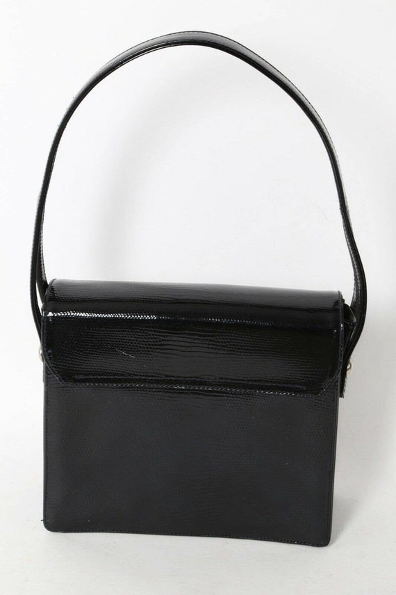 Vintage Black Snake Embossed Leather Bow Flap Han… - image 7