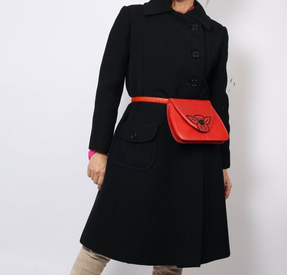 Vintage Black Wool Button Down Collared Midi Coat… - image 1
