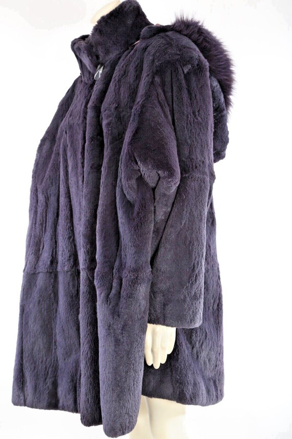 Vintage Purple Sheared Rabbit Fur Hooded Luxe Wint