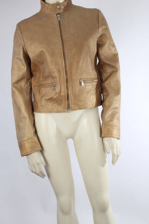 Vintage Pelle Gold Leather Motorcycle Short Jacket Size 42