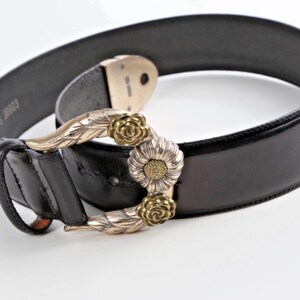 Vintage Brighton Black Leather Western Belt Silver-Gold Buckle Classic Size S zdjęcie 13