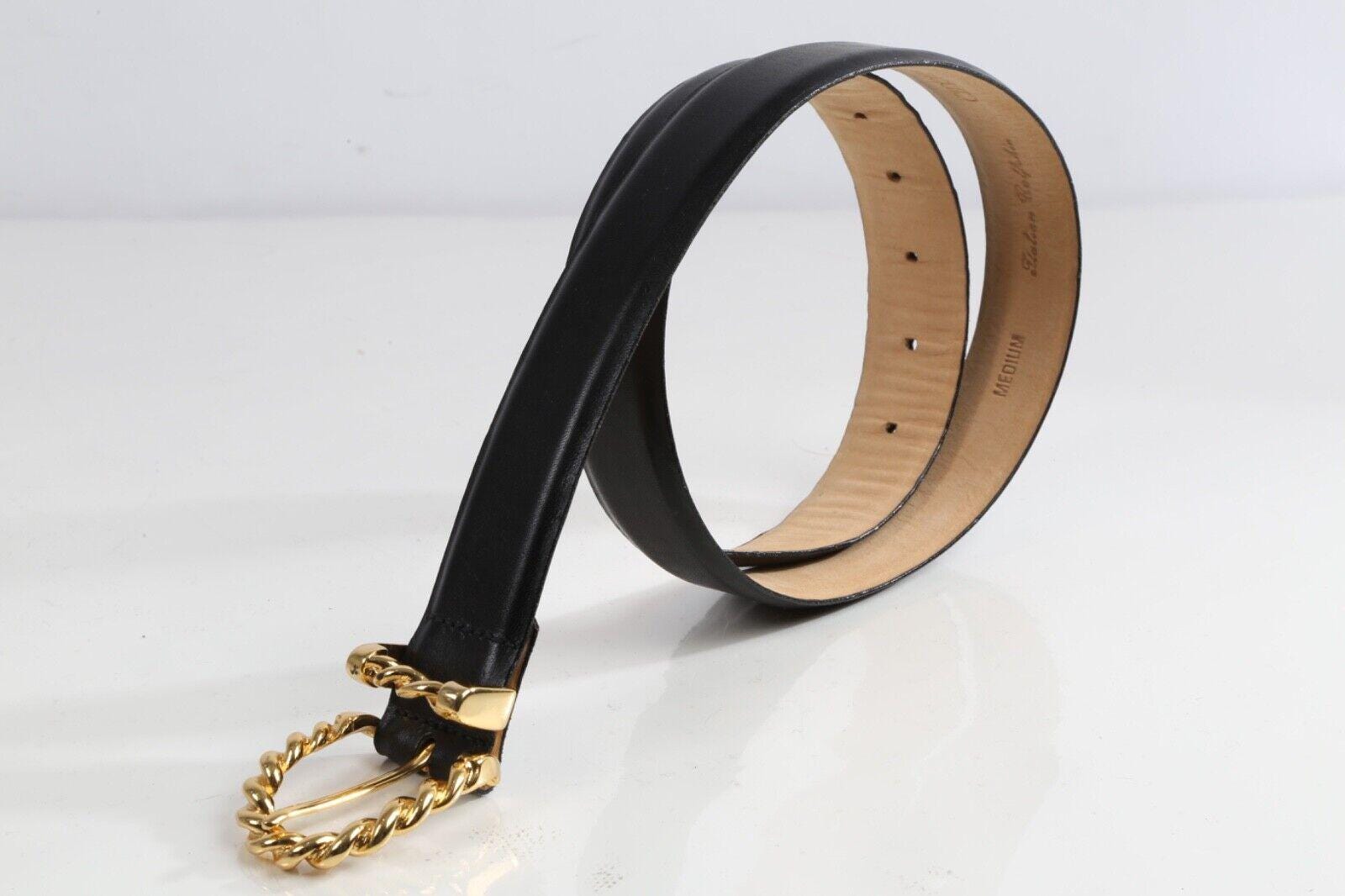 Vintage Cipriani Black Italian Leather Gold Braided Buckle 