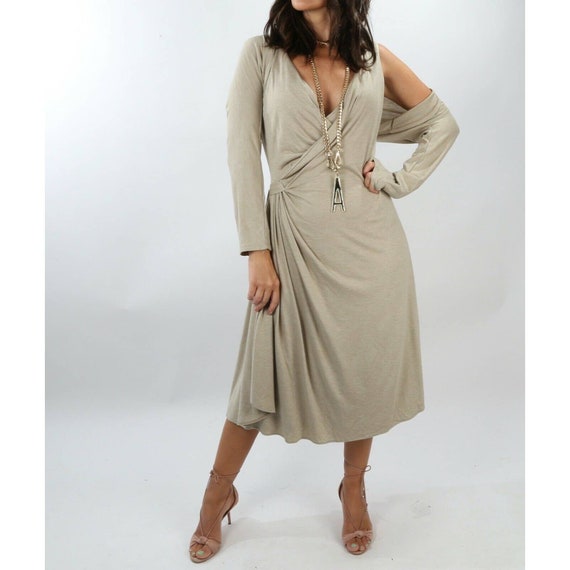 Max Mara::ドレス:44[RESALE] Vintage MAX MARA Beige 2 Piece Draped Dress Cropped Top Set