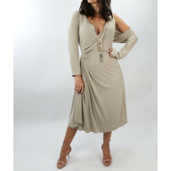 Vintage MAX MARA Beige 2 Piece Draped Dress Cropp… - image 1