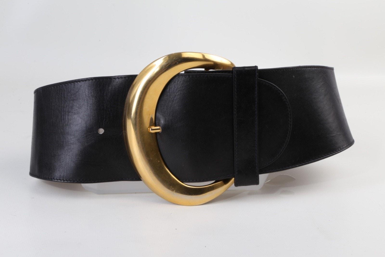 Vintage Donna Karan Black Leather Wide Waist Belt Size S 