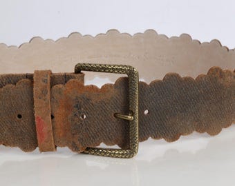 Vintage Olga Santini Brown Suede Laser Cut Trim Belt Size S 