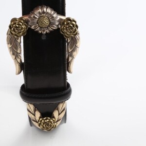 Vintage Brighton Black Leather Western Belt Silver-Gold Buckle Classic Size S zdjęcie 11