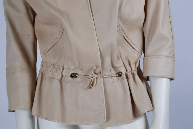 ZENOBIA Vintage Beige Soft Leather Drawstring Light Jacket Size 6 image 8