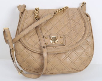 Vintage MARC JACOBS Beige Quilted Leather Shoulder Messenger Bag