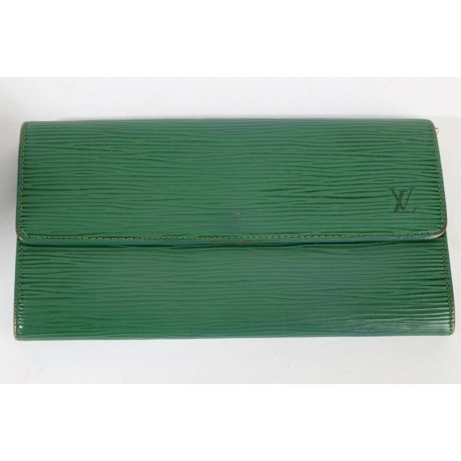 Vintage Louis Vuitton Green Epi Leather Flap Wallet 