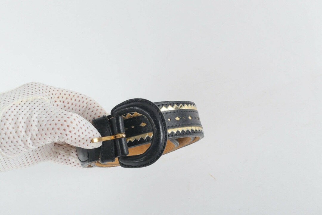Vintage KENZO Black Cut Out Leather Belt Size M - Etsy display picture 3