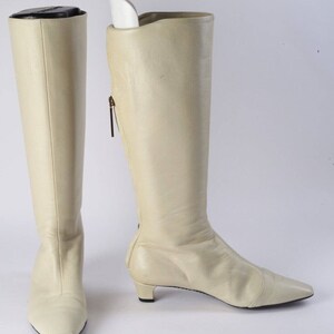 Vintage LOUIS VUITTON Off White Leather Knee High Boots Size 34.5 image 7