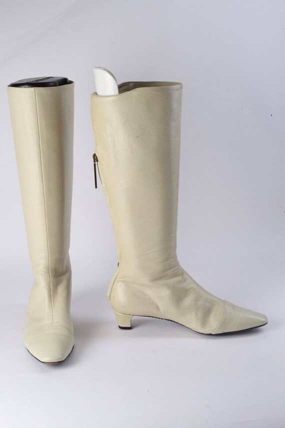 Vintage LOUIS VUITTON Off White Leather Knee High… - image 7