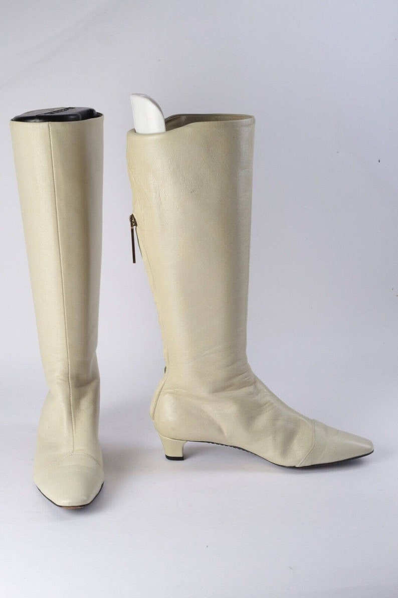 Vintage LOUIS VUITTON Off White Leather Knee High Boots Size 34.5 image 7