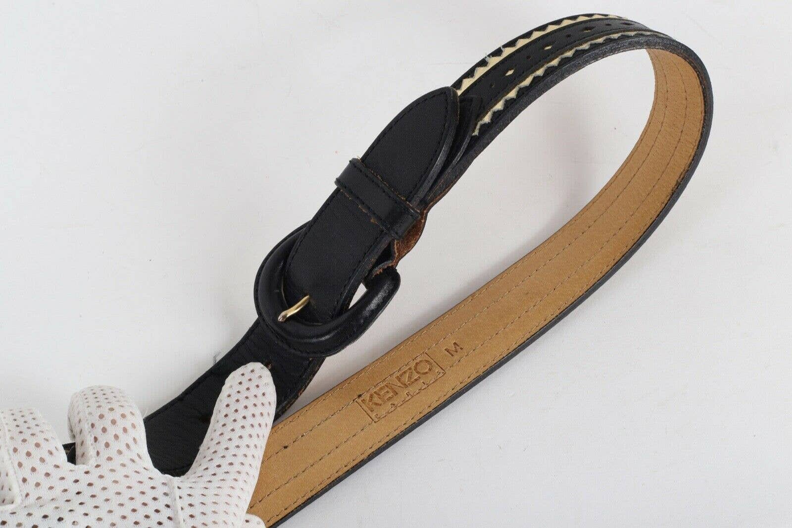 Vintage KENZO Black Cut Out Leather Belt Size M - Etsy Israel display picture 1