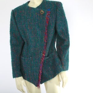 Vintage Balena Green Tweed One Button Blazer Jacket Size 10