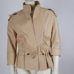 ZENOBIA Vintage Beige Soft Leather Drawstring Light Jacket Size 6 image 9