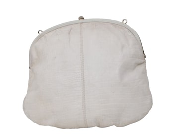 pochette vintage en cuir croco blanc