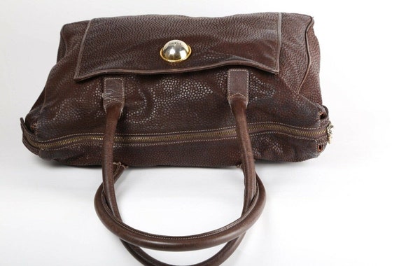 Vintage Gianfranco Ferre Brown Pebbled Leather To… - image 9