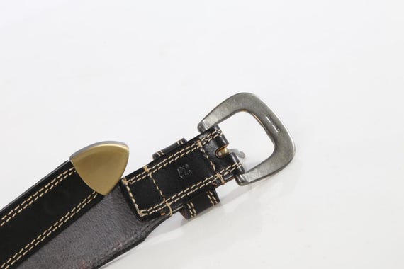 Genuine leather vintage belt size 28 black Vintage 90s Black Leather Belt: Wide Silver Buckle, Size M  main image 2